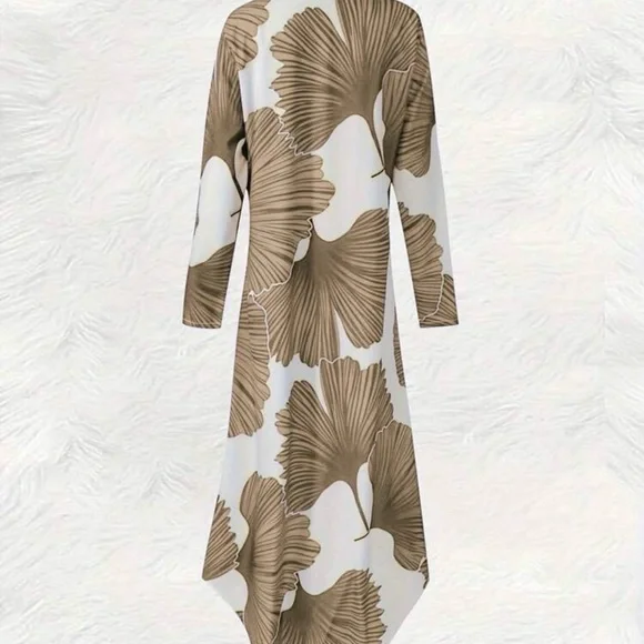 White Maxi Shirt Dress with Brown Floral Print - Picture 4 of 8